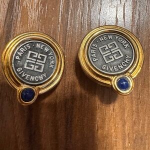 🚨 RARE!! LIMITED EDITION VINTAGE Givenchy Gold Clip-On Earrings with Blue Detail